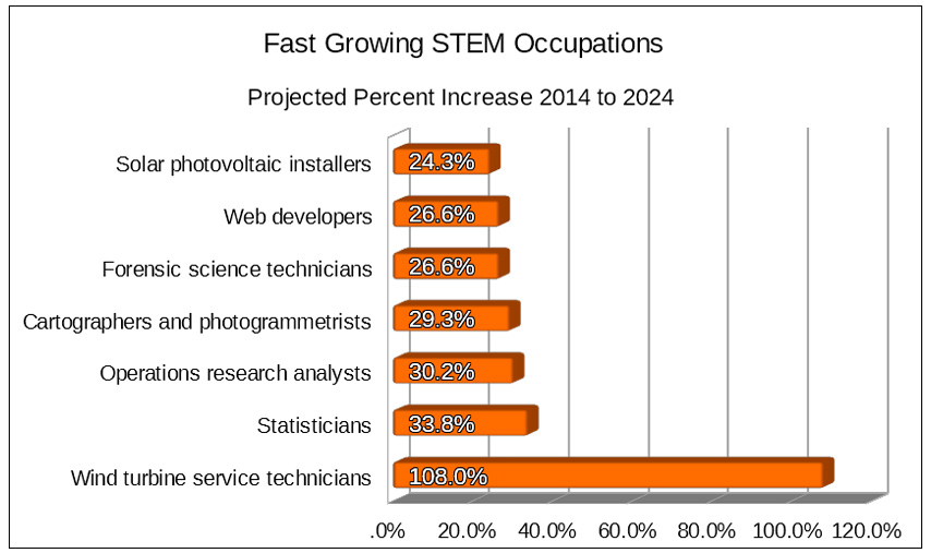 Figure 1: Fast growing STEM occupations; Bureau of Labor Statistics (n.d.)